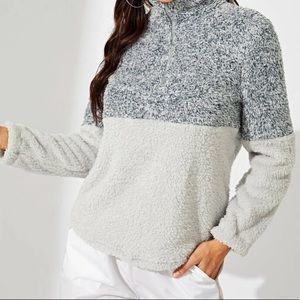 Quarter zip color block teddy pullover